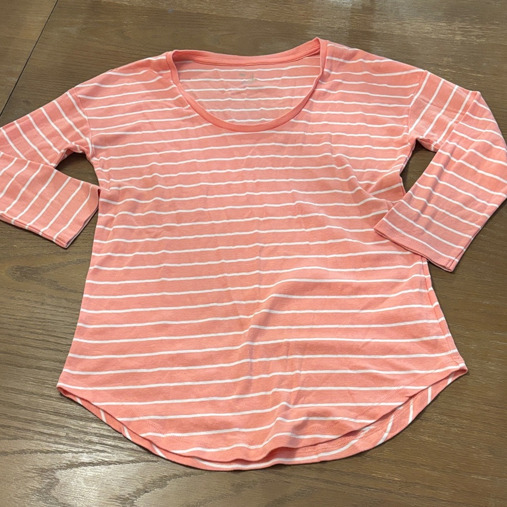 GAP Coral and White Striped Long Sleeve Top